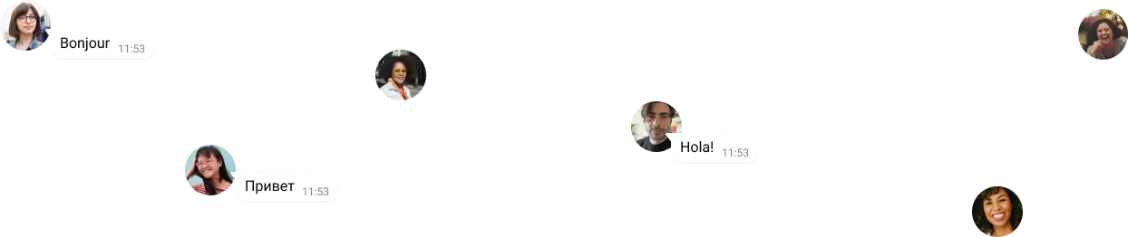 以不同語言書寫你好的文字泡泡和個別用戶圖示